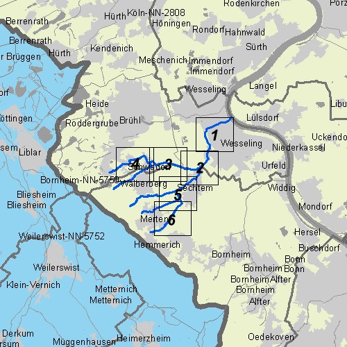 Überschwemmungsgebiet Dickopsbach, Holzbach, Siebenbach, Breitbach und Mühlenbach - Übersichtskarte