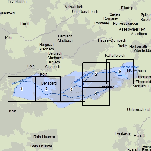 Überschwemmungsgebiet Frankenforstbach, Saaler Mühlenbach, Milchbornbach (vorl. Sicherung) - Übersichtskarte