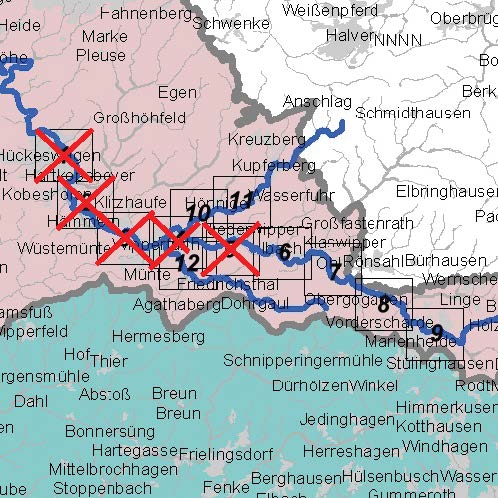 Überschwemmungsgebiet obere Wupper, Hönnige und Gaulbach - Übersichtskarte